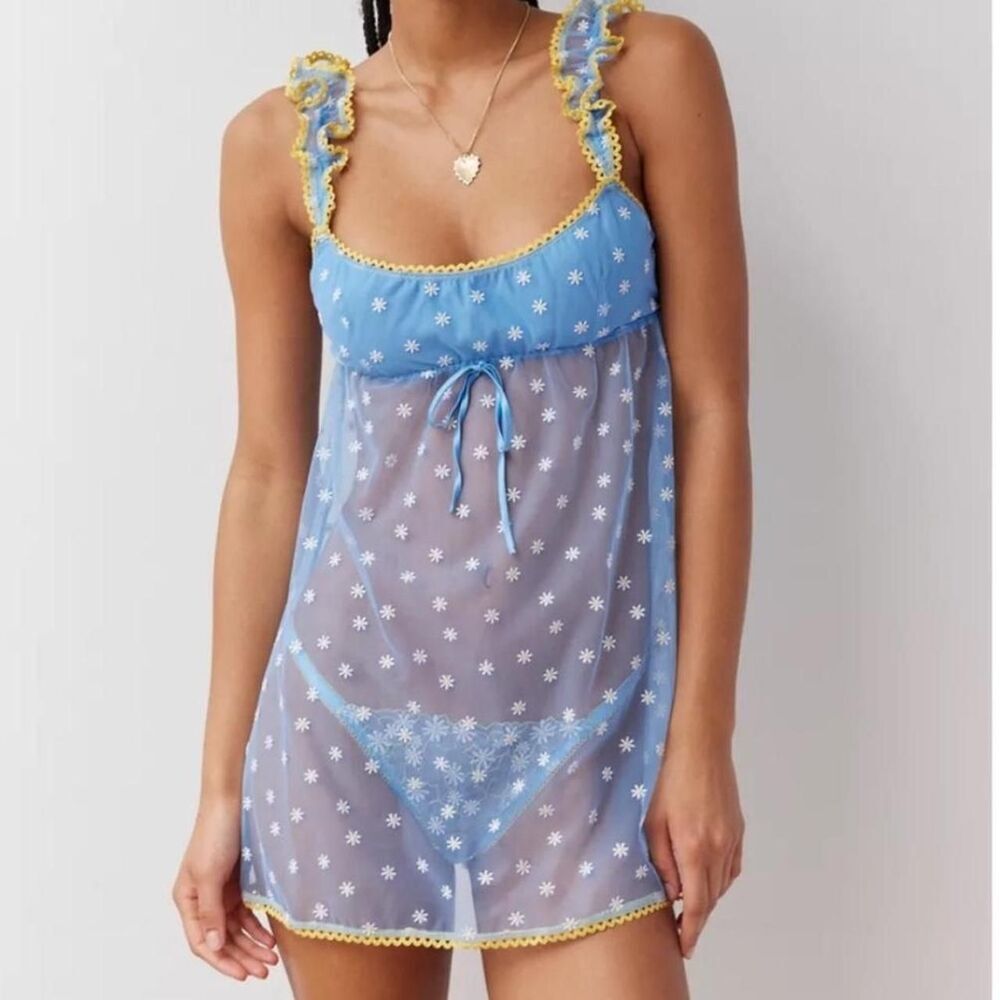 URBAN OUTFITTERS OutFromUnder Daisy Sheer Floral Mini Dress Coquette Bab…